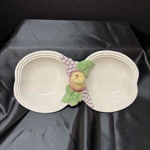 Dipinto a‎ Mano Italy Grapes Apple 3D Dual Serving Dish Hand Painted Ceramic Vtg